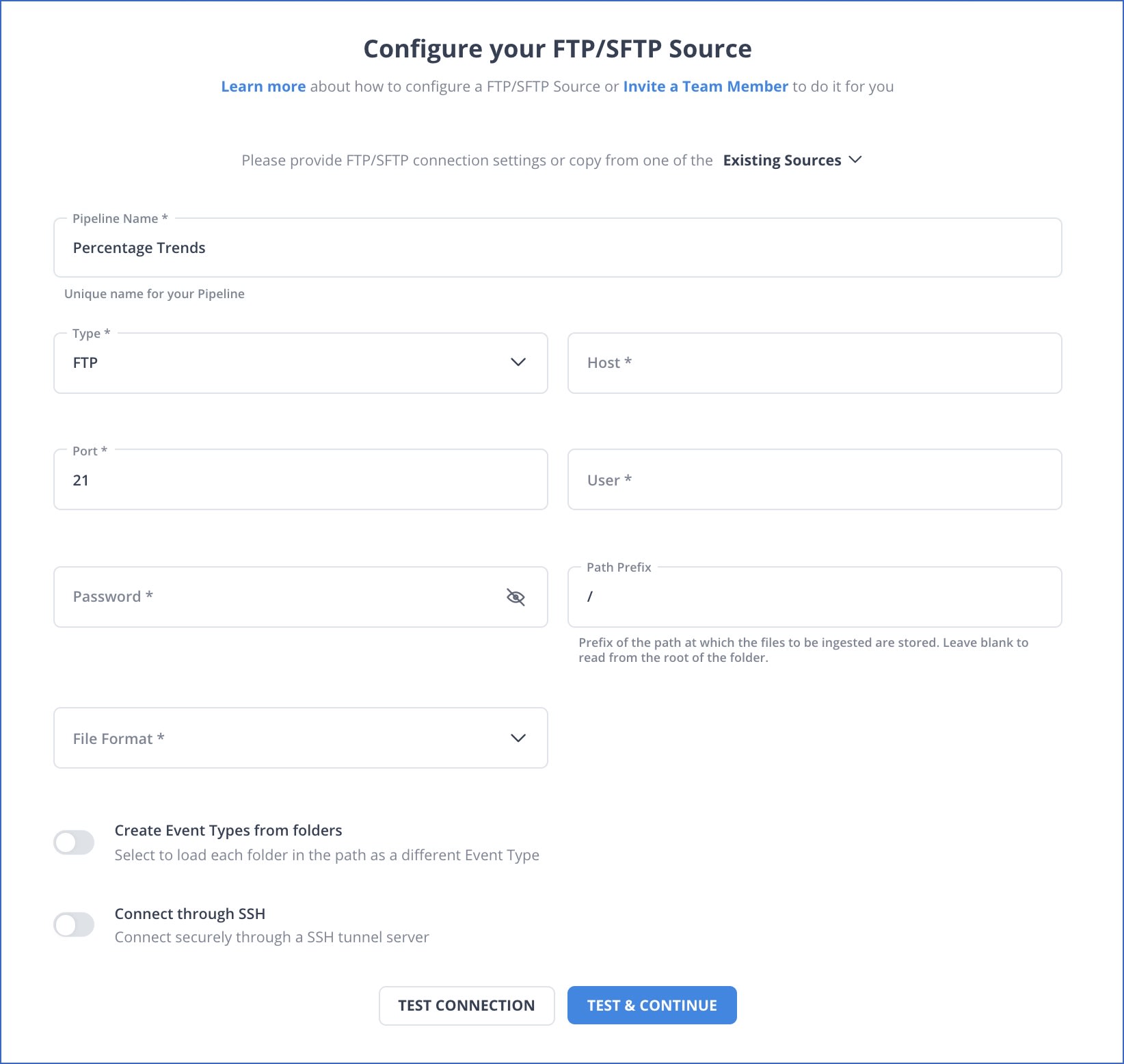 FTP to Snowflake: Configuring Source